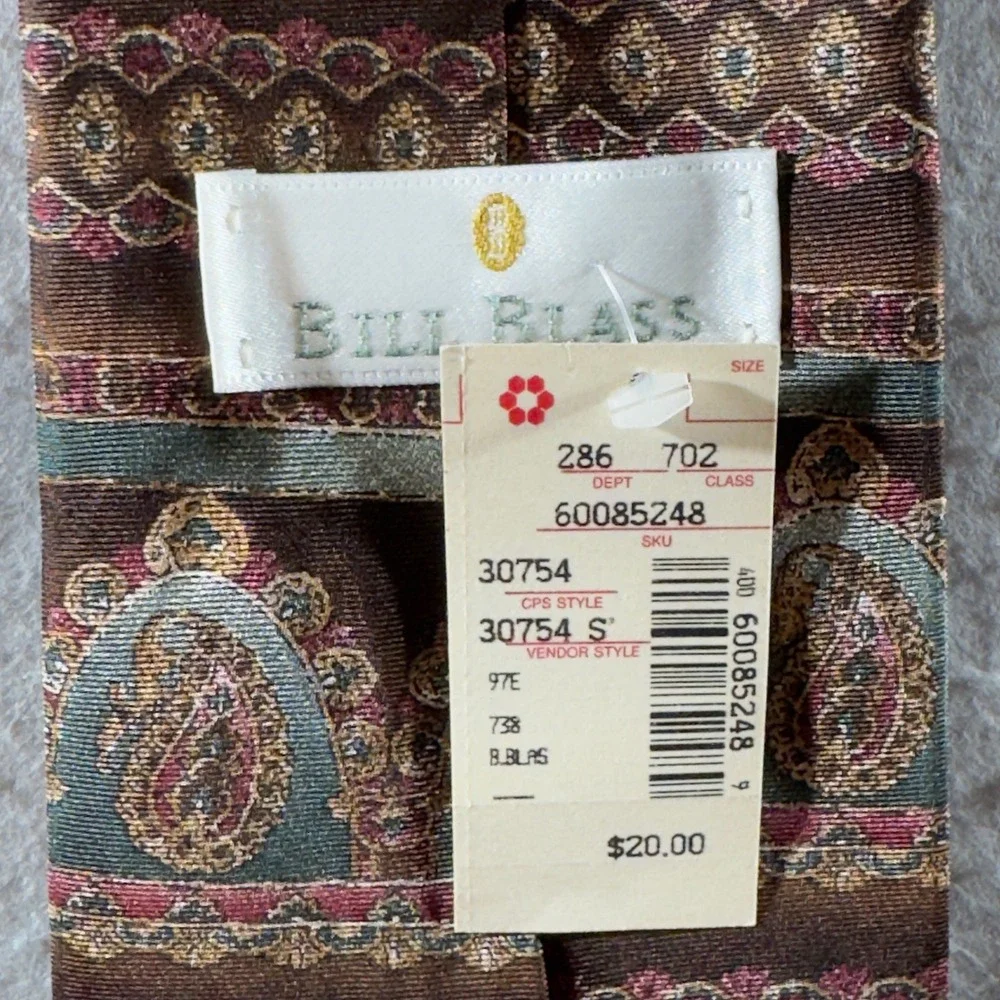 1416 | Vintage Bill Blass Silk Paisley Medallion Classic Necktie Brown Mens OS